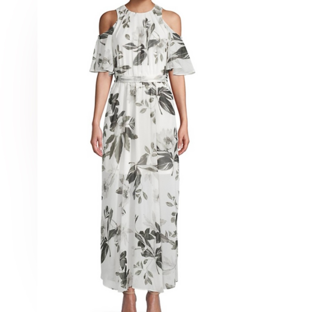 Calvin Klein black/white floral print cold shoulder maxi dress size 4 - Picture 11 of 11